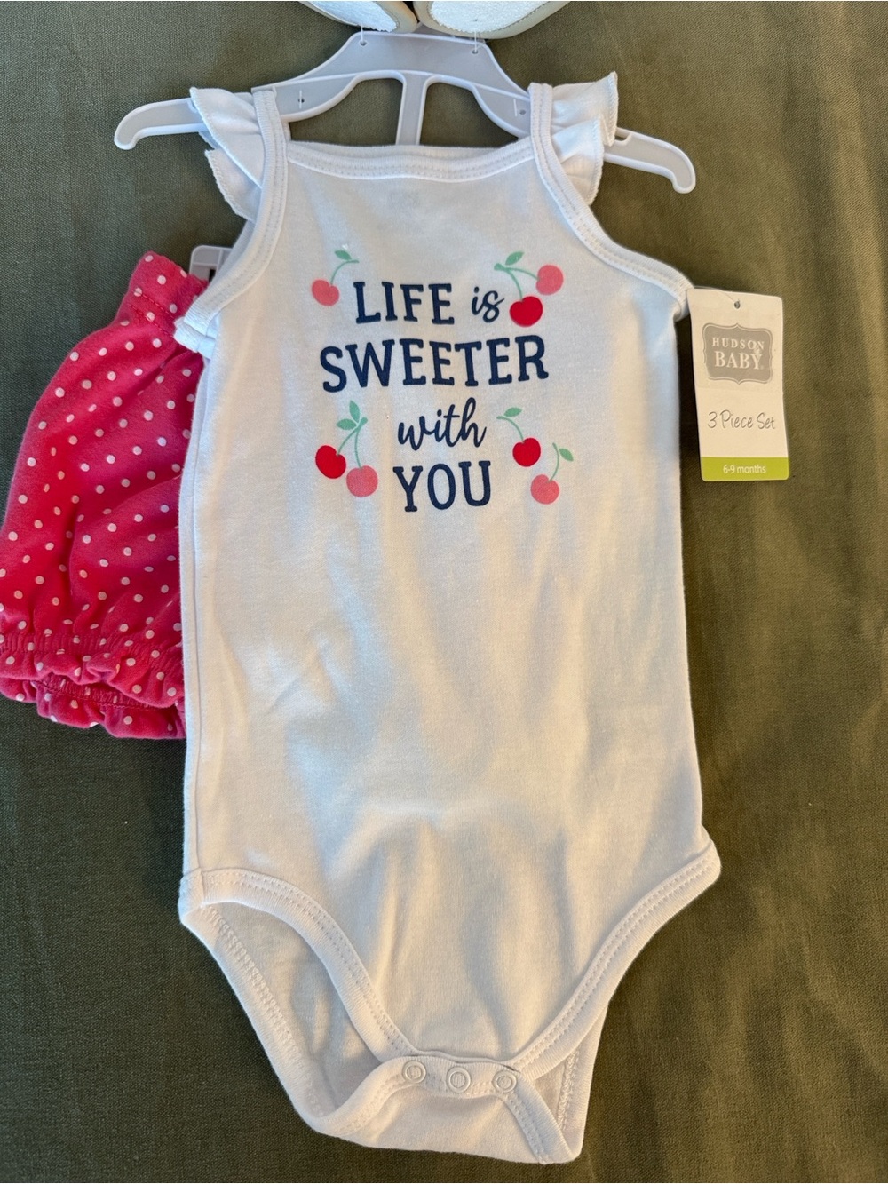 Hudson Baby White & Pink "Life is Sweeter with You" One-Piece Set with shoes! - Picture 5 of 5